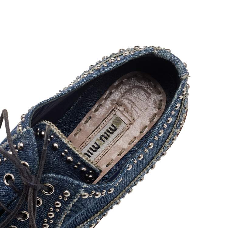 مملوكة مسبقًا Miu Miu Blue Denim Astro Cork Platform Sneakers Size 36