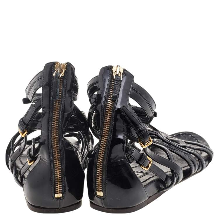 Pre Owned Miu Miu Black Patent Leather Gladiator Flats Size 38