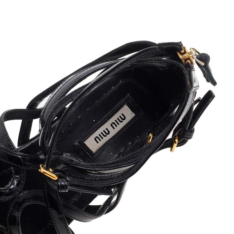 Pre Owned Miu Miu Black Patent Leather Gladiator Flats Size 38