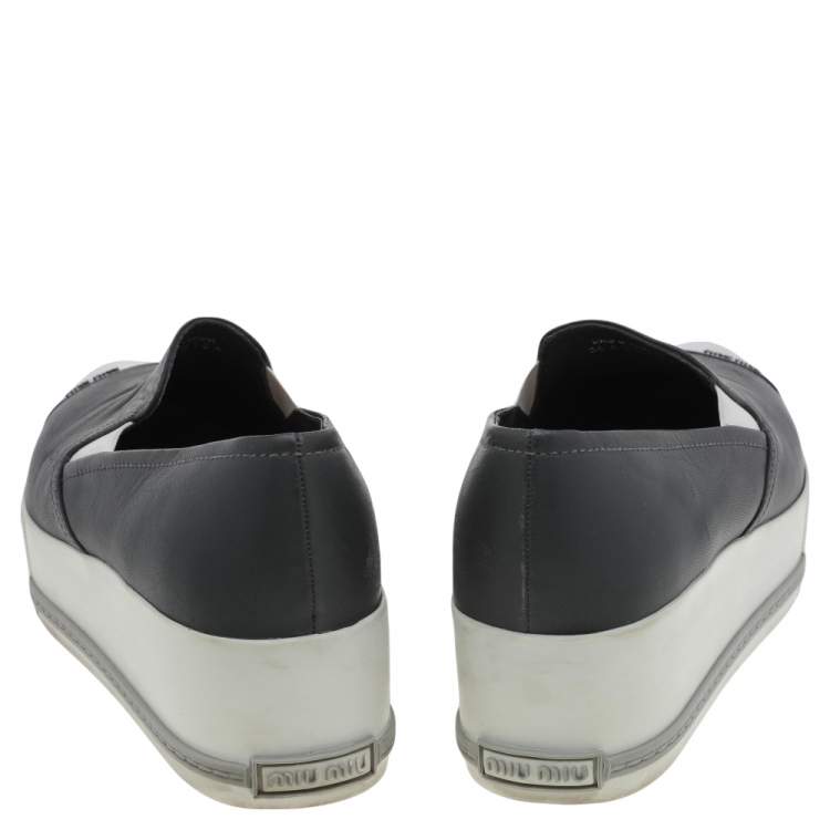 Pre Owned Miu Miu Grey Leather Slip on Sneakers Size 38