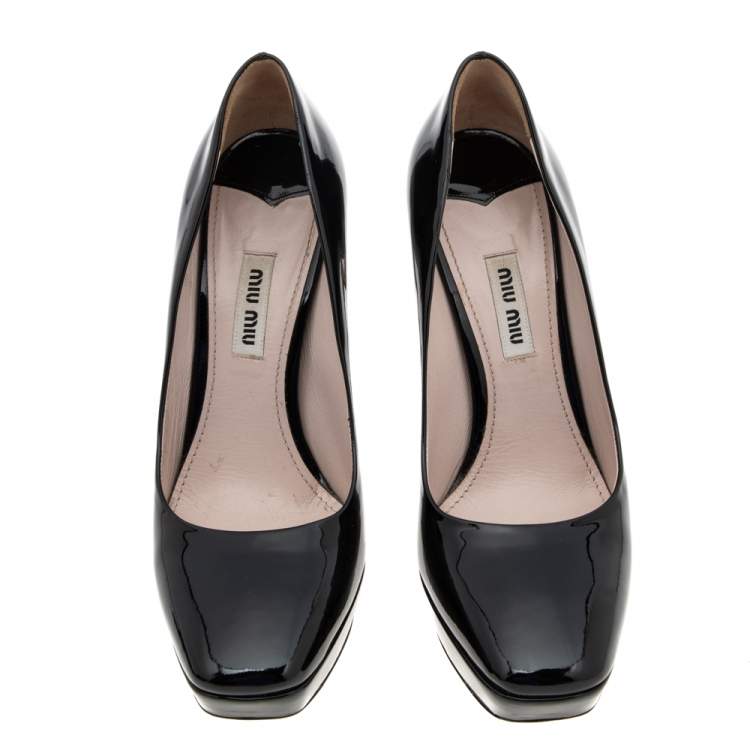 Pre Owned Miu Miu Black Patent Leather Platform Pumps Size 37