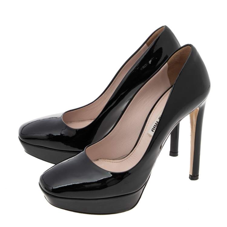 Pre Owned Miu Miu Black Patent Leather Platform Pumps Size 37