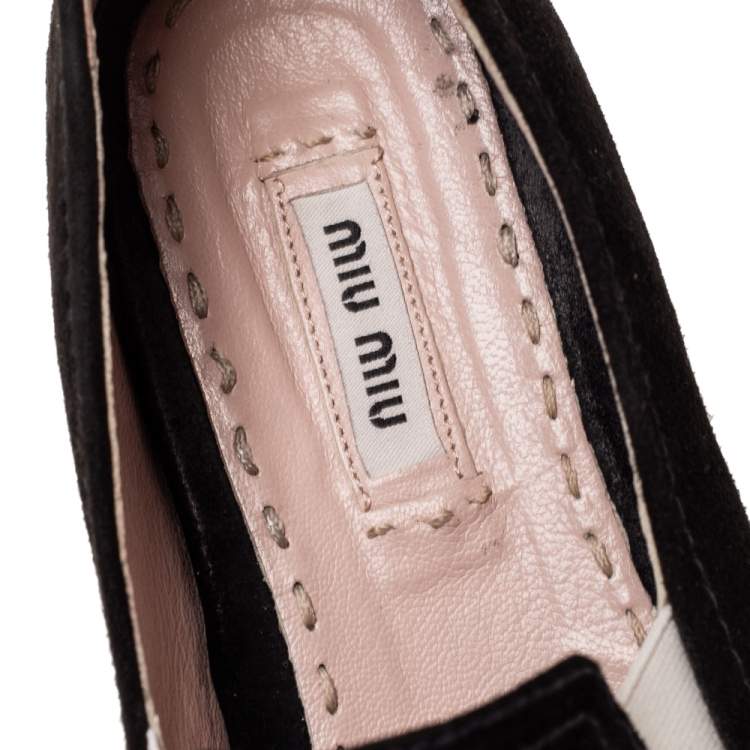 Pre Owned Miu Miu Black Suede Metal Cap Toe  Slip On Sneakers Size 38