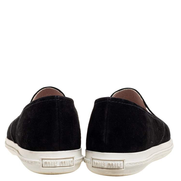 Pre Owned Miu Miu Black Suede Metal Cap Toe  Slip On Sneakers Size 38