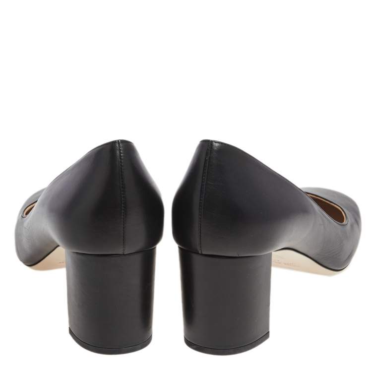 Pre Owned Miu Miu Black Leather Block Heel Pumps Size 40