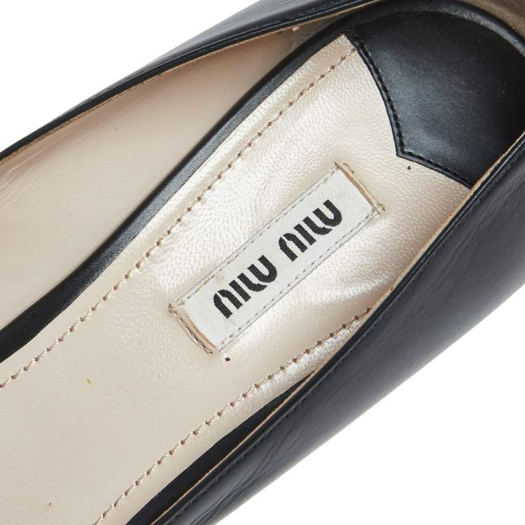 Pre Owned Miu Miu Black Leather Block Heel Pumps Size 40