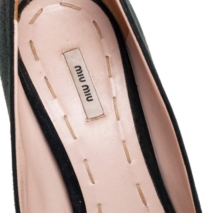 Pre Owned Miu Miu Dark Green Suede Peep Toe Platform Pumps Size 36