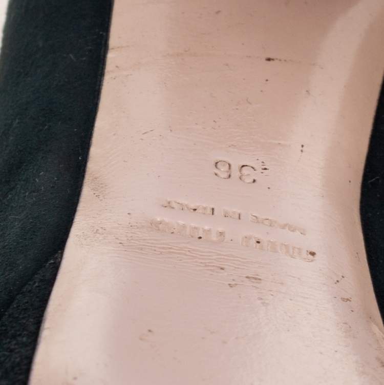Pre Owned Miu Miu Dark Green Suede Peep Toe Platform Pumps Size 36