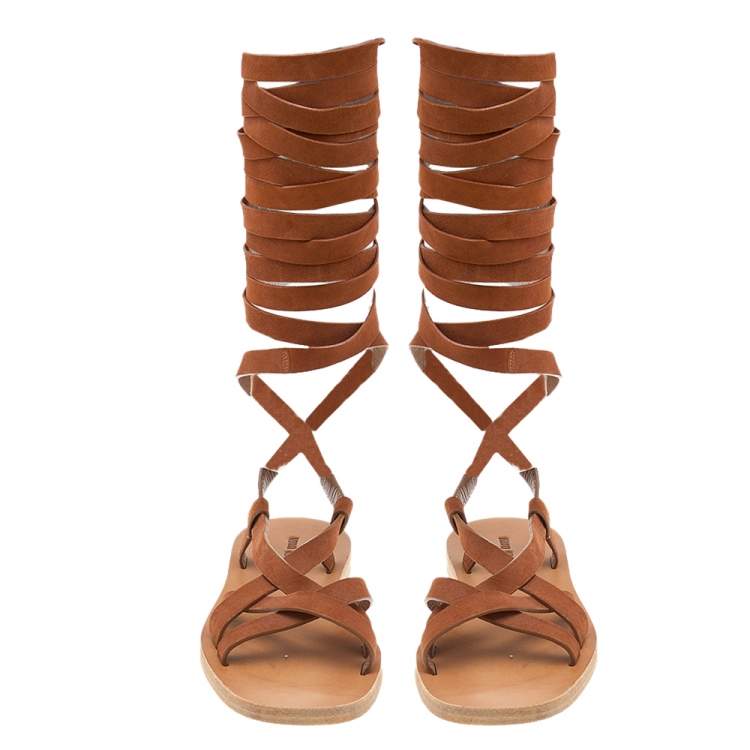 Pre Owned Miu Miu Brown Suede Gladiator Flat Sandals Size 38