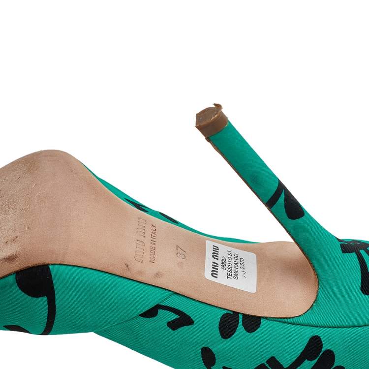 Pre Owned Miu Miu Green/Black Printed Fabric Pumps Size 37