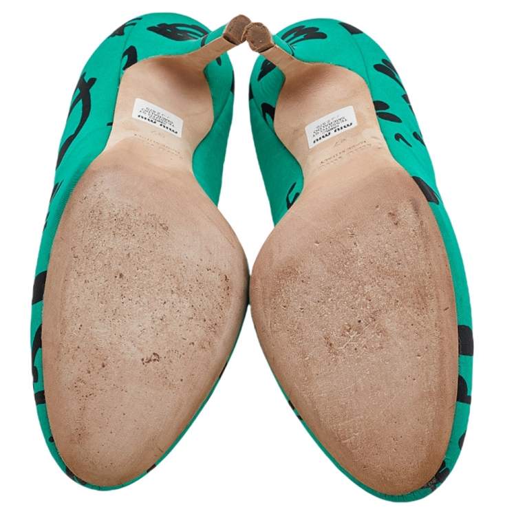 Pre Owned Miu Miu Green/Black Printed Fabric Pumps Size 37