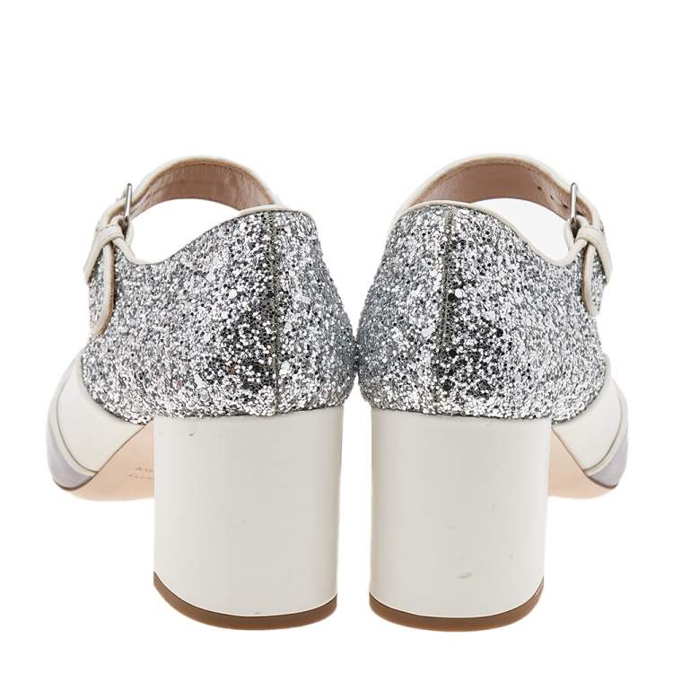 Pre Owned Miu Miu Multicolor Leather And Glitter Mary Jane Pumps Size 37