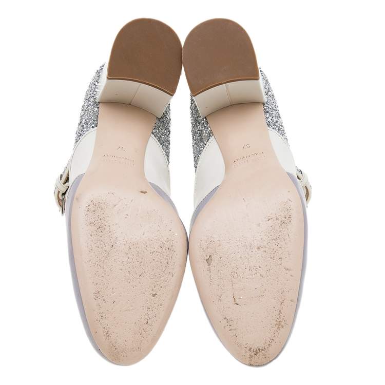Pre Owned Miu Miu Multicolor Leather And Glitter Mary Jane Pumps Size 37