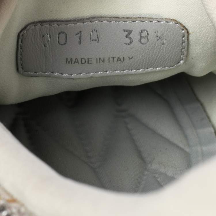 Pre Owned Miu Miu Grey Satin And Fabric Crystal Embellished Slip On Sneakers Size 38.5
