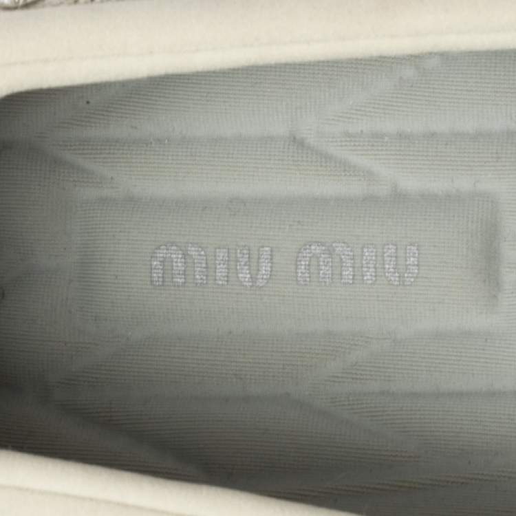Pre Owned Miu Miu Grey Satin And Fabric Crystal Embellished Slip On Sneakers Size 38.5