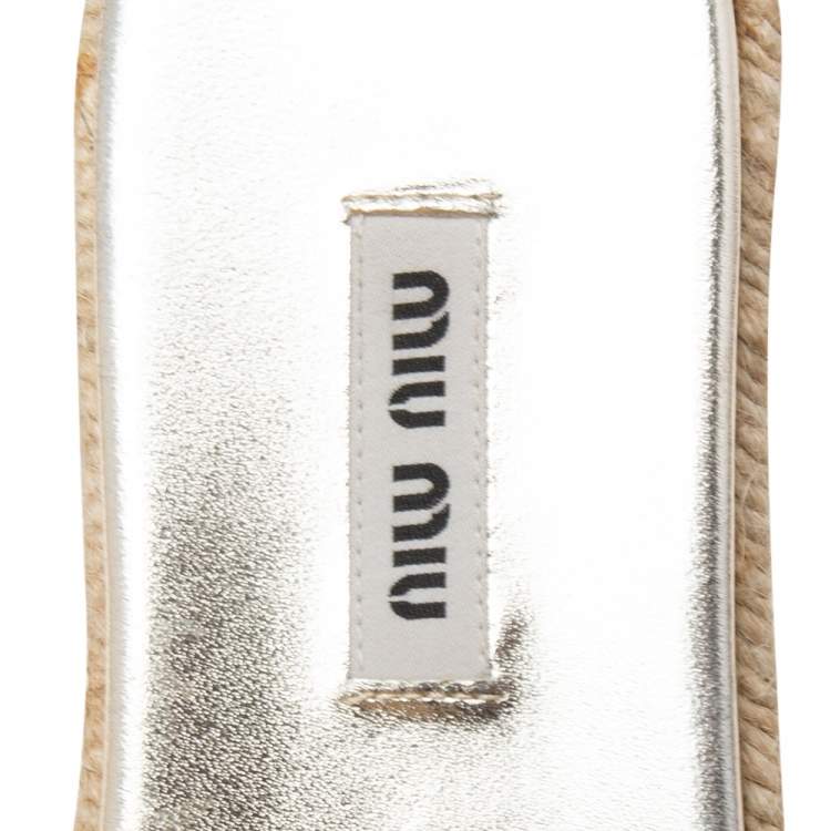Pre Owned Miu Miu Gold Coarse Glitter Espadrille Platform Slide Sandals Size 39
