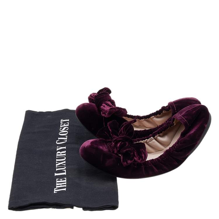 Pre Owned Miu Miu Purple Velvet Bow Ballet Flats Size 39.5
