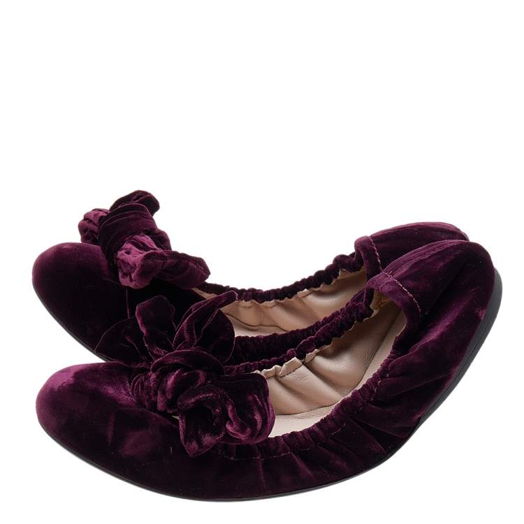 Pre Owned Miu Miu Purple Velvet Bow Ballet Flats Size 39.5