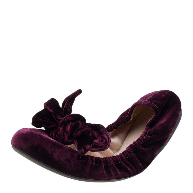 Pre Owned Miu Miu Purple Velvet Bow Ballet Flats Size 39.5