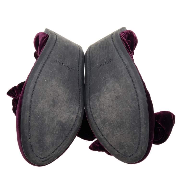 Pre Owned Miu Miu Purple Velvet Bow Ballet Flats Size 39.5
