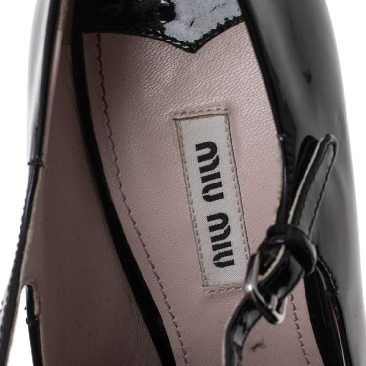 Pre Owned Miu Miu Black Patent Bow T-Strap Pumps Size 38.5