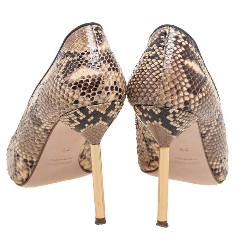 Pre Owned Miu Miu Beige/Brown Python Leather Open-Toe Pumps Size 39