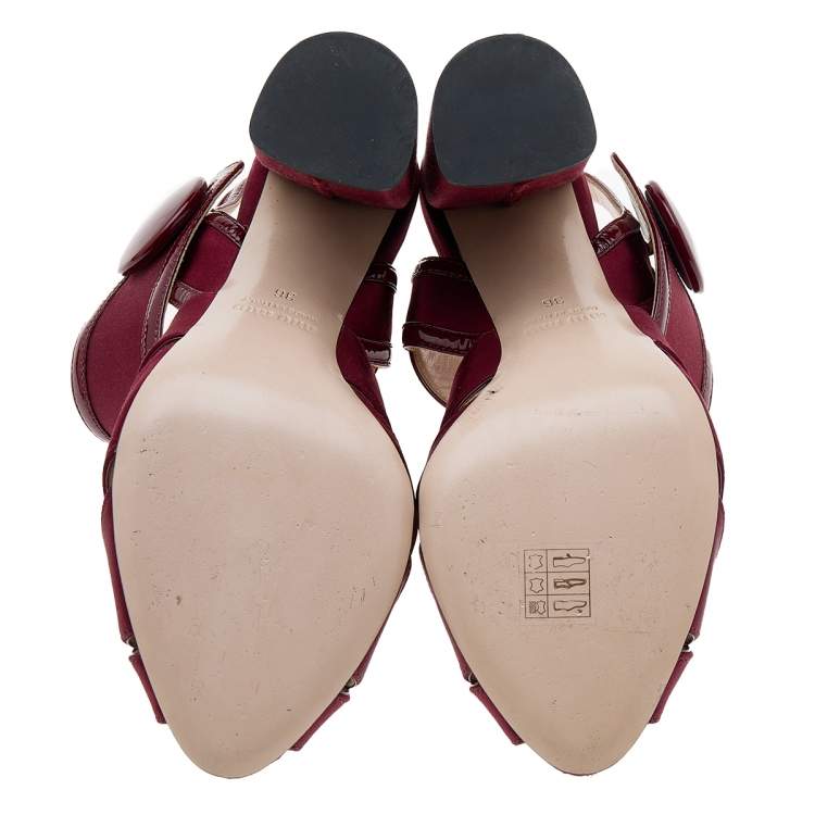 Pre Owned Miu Miu Burgundy Satin and Patent Leather Ankle Strap Sandals Size 36