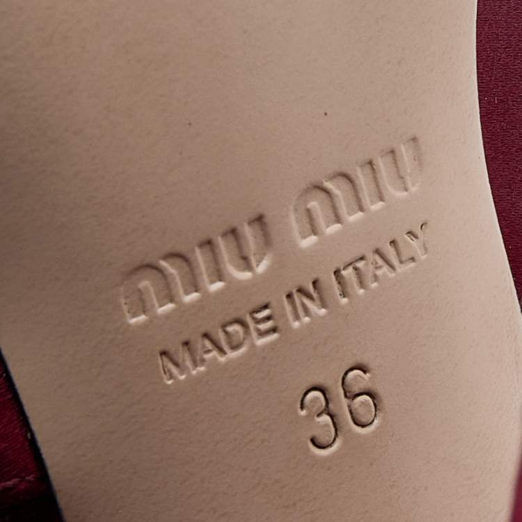 Pre Owned Miu Miu Burgundy Satin and Patent Leather Ankle Strap Sandals Size 36