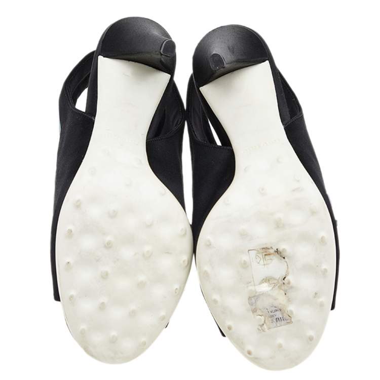 مملوكة مسبقًا Miu Miu Black/Blue Satin and Mesh Open Toe Slingback Sandals Size 36