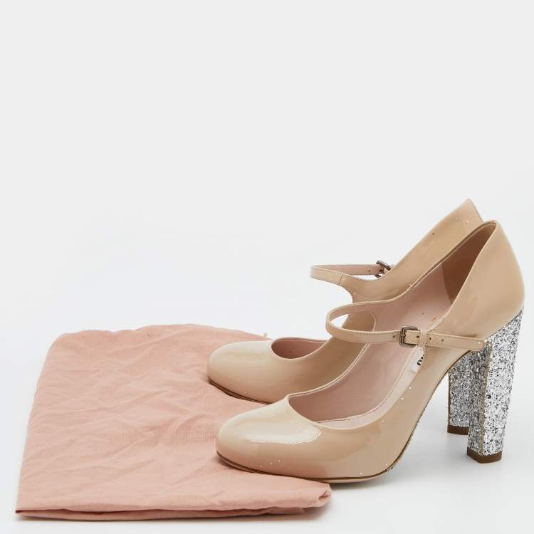 Pre Owned Miu Miu Beige Patent Leather Mary Jane Pumps Size 36