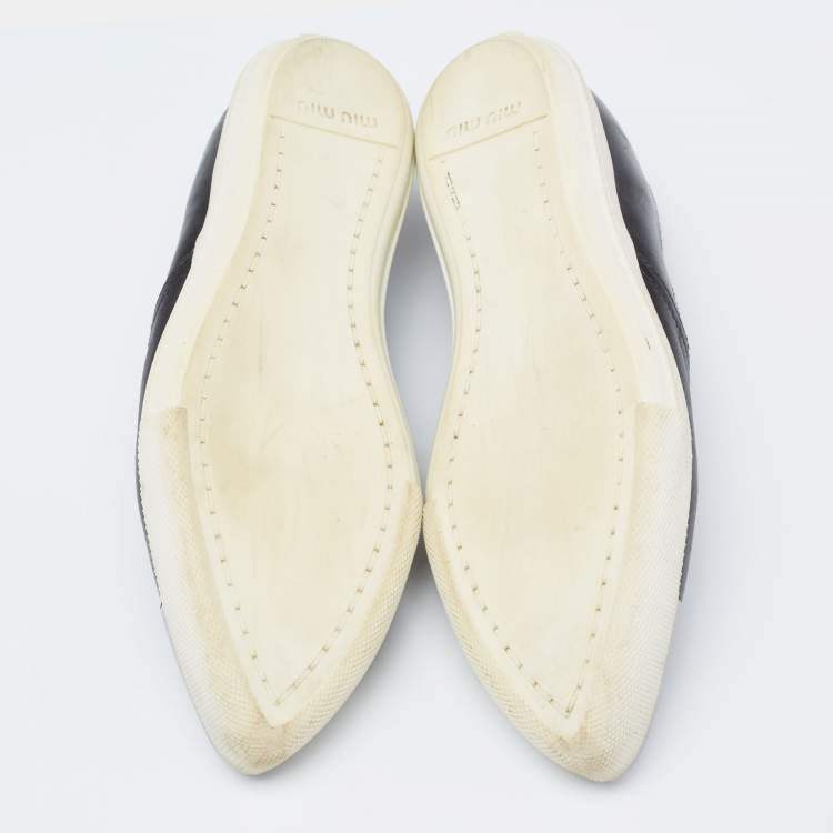 Pre Owned Miu Miu Black Leather Metal Cap-Toe Slip-On Sneakers Size 41