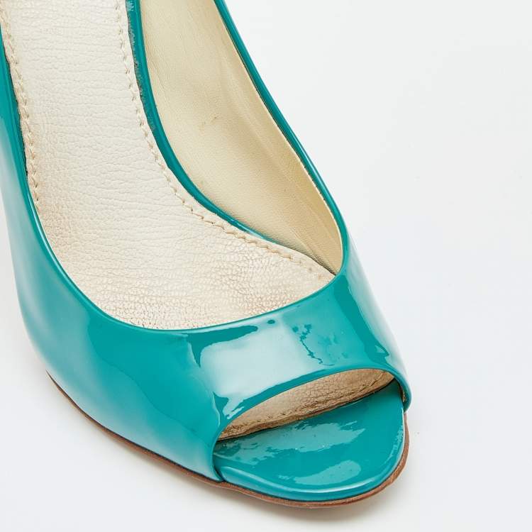 Pre Owned Miu Miu Green Patent Leather Peep Toe Pumps Size 37.5