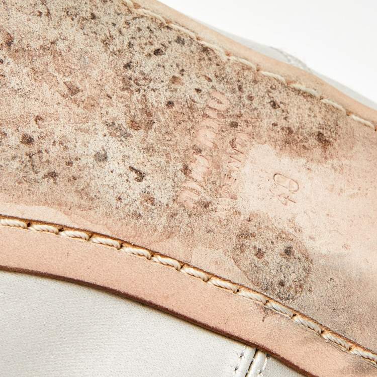 Pre Owned Miu Miu Light Grey Satin Crystal Embellished Strap Ballet Flats Size 40