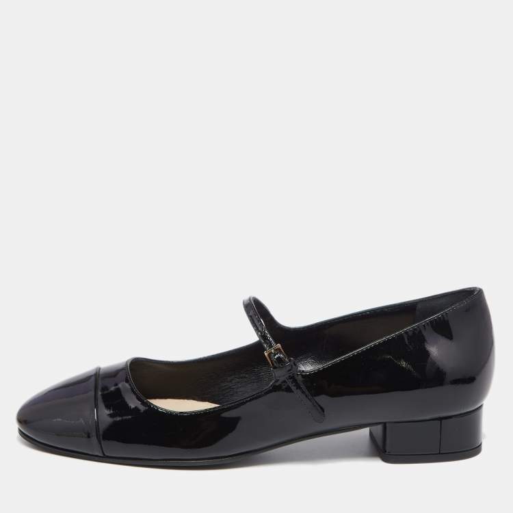 Pre Owned  Miu Miu Black Patent Leather Cap Tor Mary Jane Ballet Flats Size 36