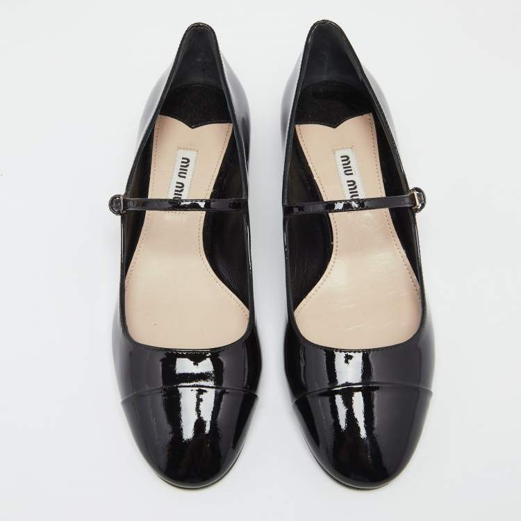 Pre Owned  Miu Miu Black Patent Leather Cap Tor Mary Jane Ballet Flats Size 36