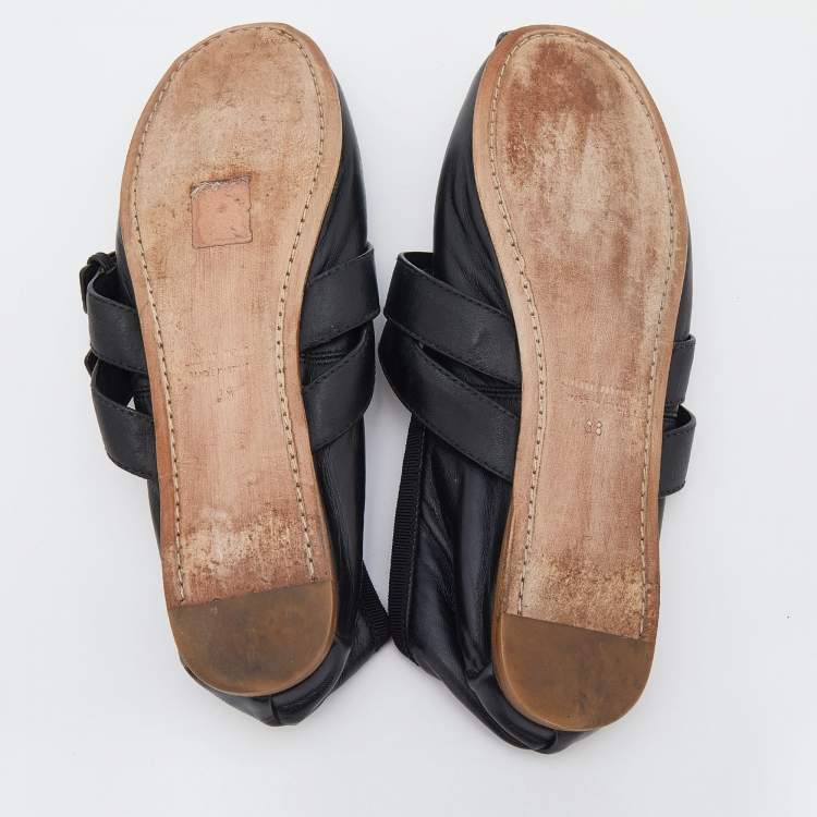 Pre Owned Miu Miu Black Leather Buckle Ballet Flats Size 38