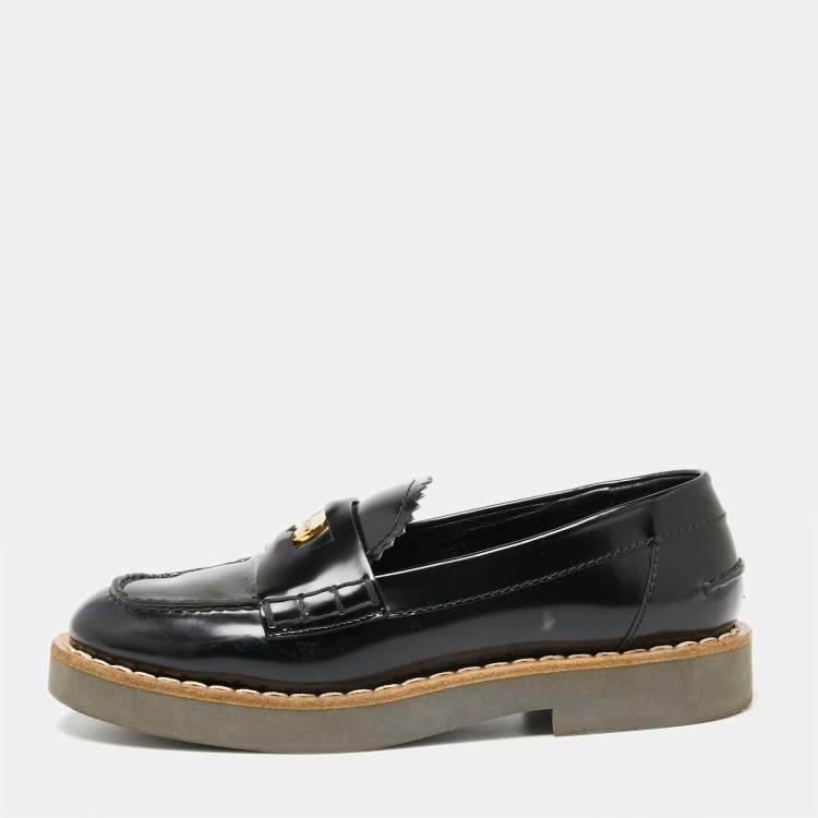 Pre Owned Miu Miu Black Leather Slip On Loafers  Size 36
