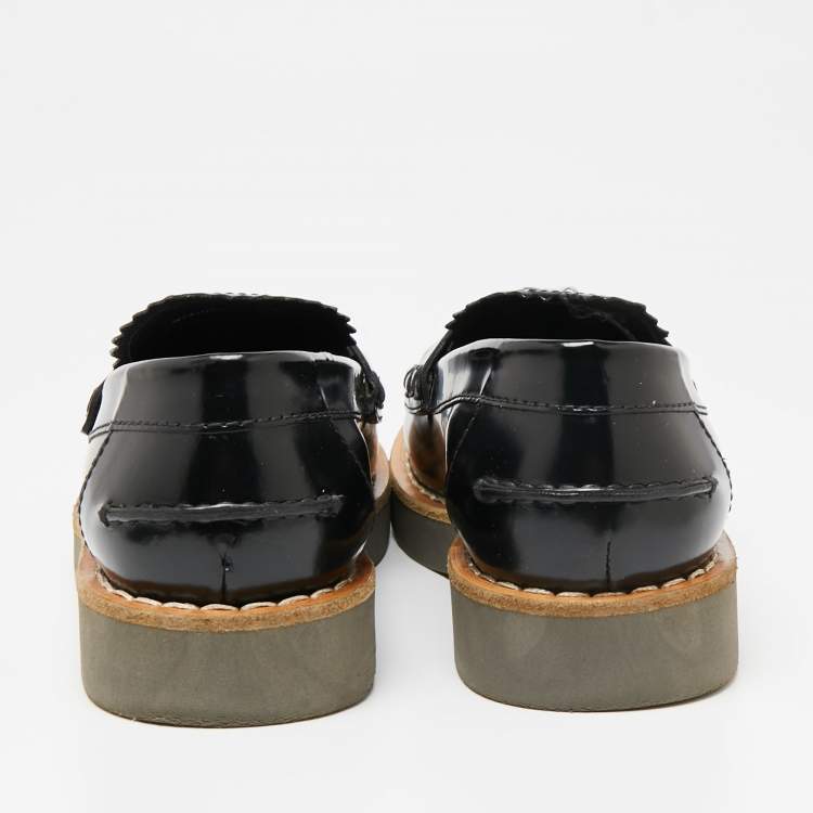 Pre Owned Miu Miu Black Leather Slip On Loafers  Size 36