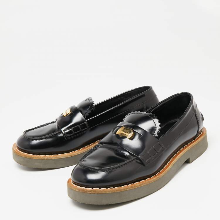 Pre Owned Miu Miu Black Leather Slip On Loafers  Size 36