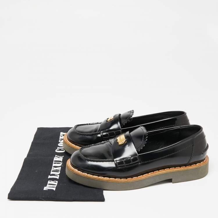 Pre Owned Miu Miu Black Leather Slip On Loafers  Size 36