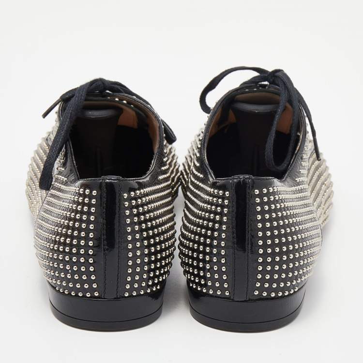 Pre Owned Miu Miu Black Studded Patent Leather Oxford Shoes Size 36
