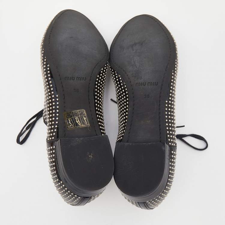 Pre Owned Miu Miu Black Studded Patent Leather Oxford Shoes Size 36