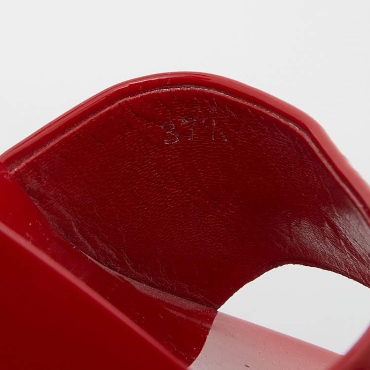 Pre Owned Miu Miu Red Patent Leather Crystal Embellished Heel Slide Sandals Size 37.5