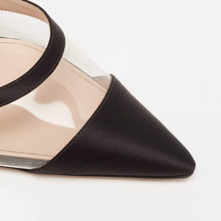 مملوكة مسبقًا Miu Miu Black Satin And PVC Crystal Embellished Slingback Pumps Size 39