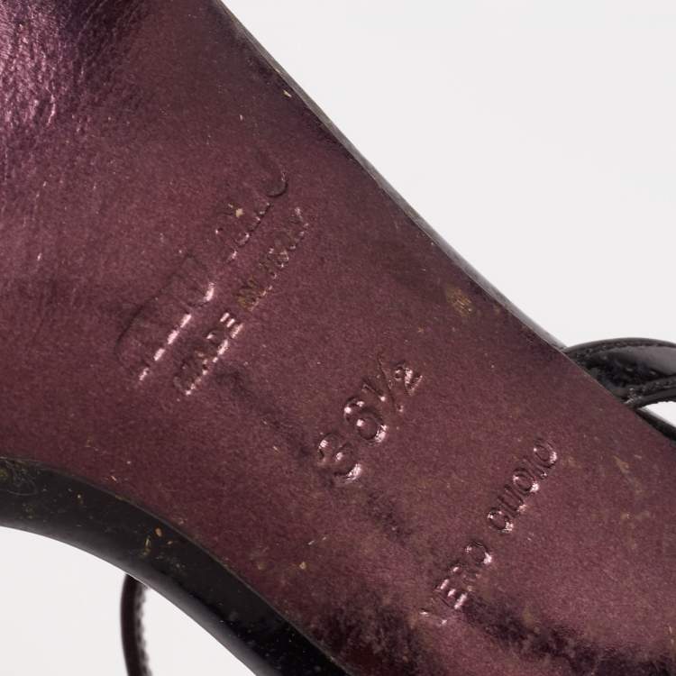 Pre Owned Miu Miu Black/Purple Patent and Leather Strappy Sandals Size 36.5