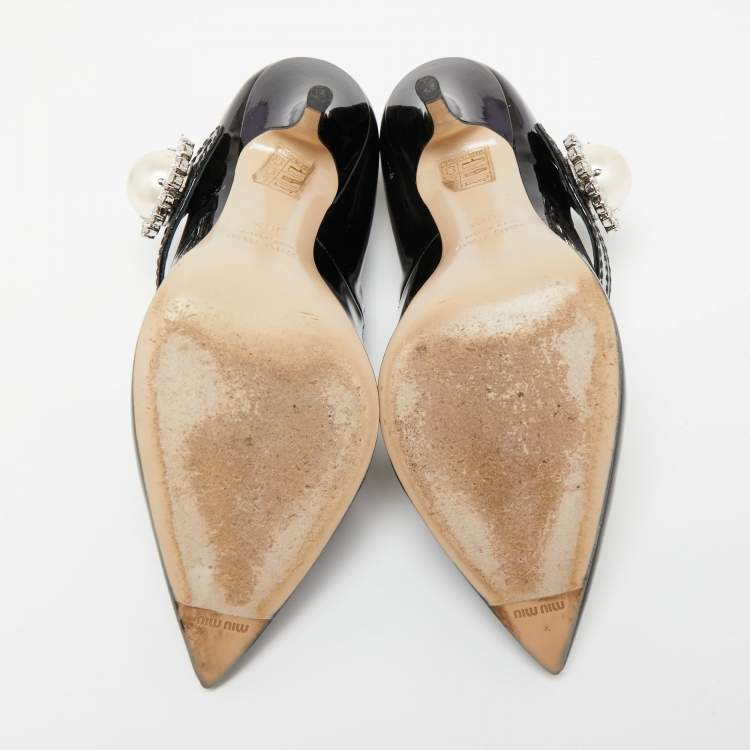 Pre Owned Miu Miu Black Patent Leather Mary Jane Pumps Size 36.5