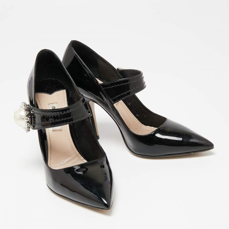 Pre Owned Miu Miu Black Patent Leather Mary Jane Pumps Size 36.5