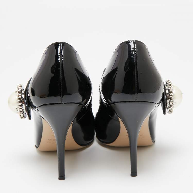 Pre Owned Miu Miu Black Patent Leather Mary Jane Pumps Size 36.5