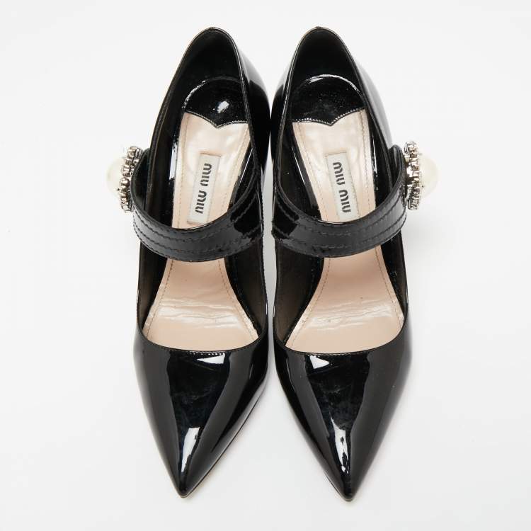 Pre Owned Miu Miu Black Patent Leather Mary Jane Pumps Size 36.5