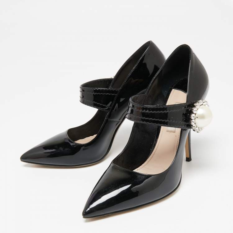 Pre Owned Miu Miu Black Patent Leather Mary Jane Pumps Size 36.5